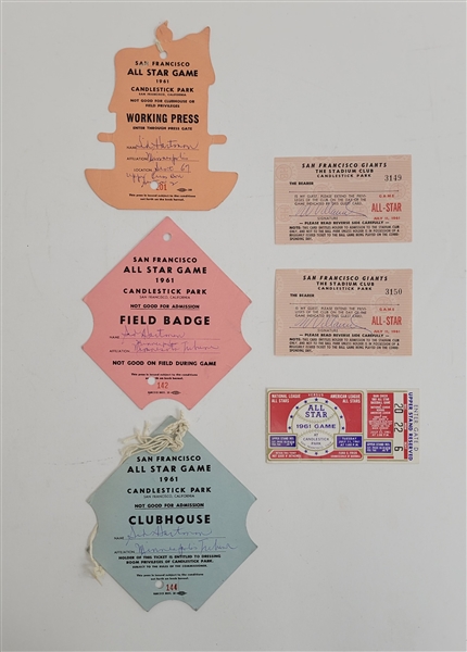 Lot of 6 Candlestick Park 1961 MLB All-Star Game Tickets & Badges