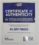 Jeff Finger 2011-12 Toronto Marlies AHL Game Used Jersey w/ Marlies LOA