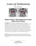 Kirby Puckett 1991 Minnesota Twins Game Used & Autographed Jersey w/ World Series Patch Beckett & Dave Miedema LOA's