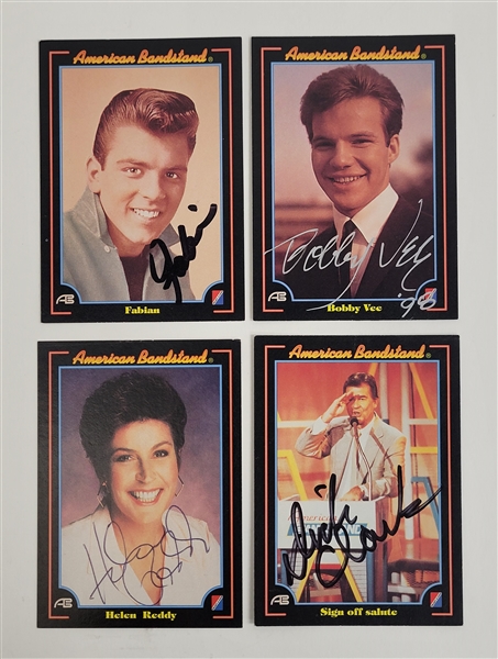 Lot of 4 "American Bandstand" Autographed Cards w/ Dick Clark Beckett