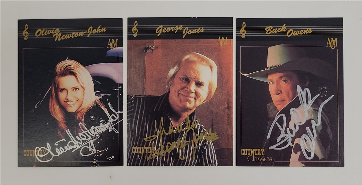 Lot of 3 Olivia Newton-John, George Jones, & Buck Owens Autographed Country Classics Cards Beckett