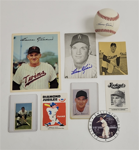 Lot of 8 Harmon Killebrew Rare Variation Cards & Autographed Baseball