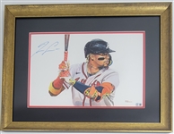 Ronald Acuna Jr. Autographed Original 13x19 James Fiorentino Watercolor Painting Framed 21x27 Beckett