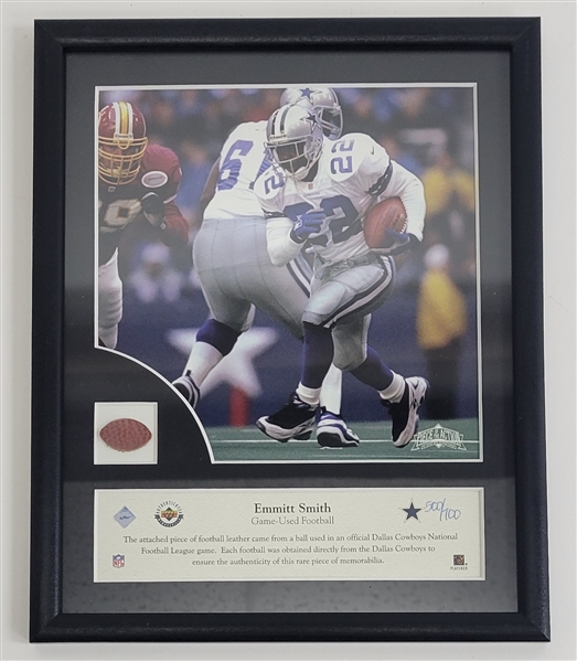 Emmitt Smith Game Used Football Piece Framed Display LE #500/700 UDA