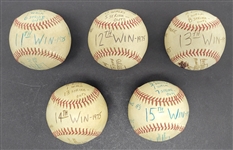 1975 Bert Blyleven Lot of (5) Complete Game Final Wins of the Year Minnesota Twins Season Game Used Stat Baseballs w/Blyleven Signed Letter of Provenance 