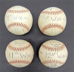 1976 Bert Blyleven Lot of (4) Wins 9th-12th Texas Rangers All Complete Game Final Out Used Stat Baseballs w/Blyleven Signed Letter of Provenance 