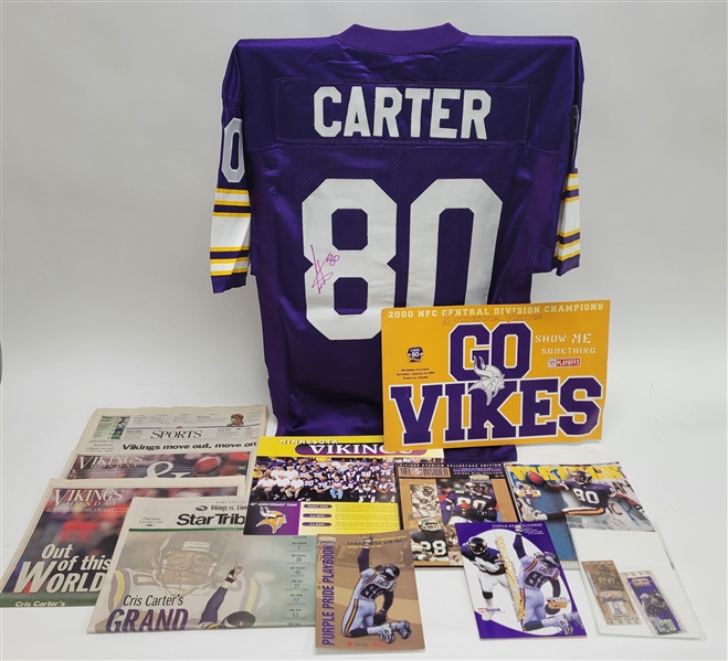 Cris Carter Collection w/ Autographed Authentic Minnesota Vikings Jersey Beckett