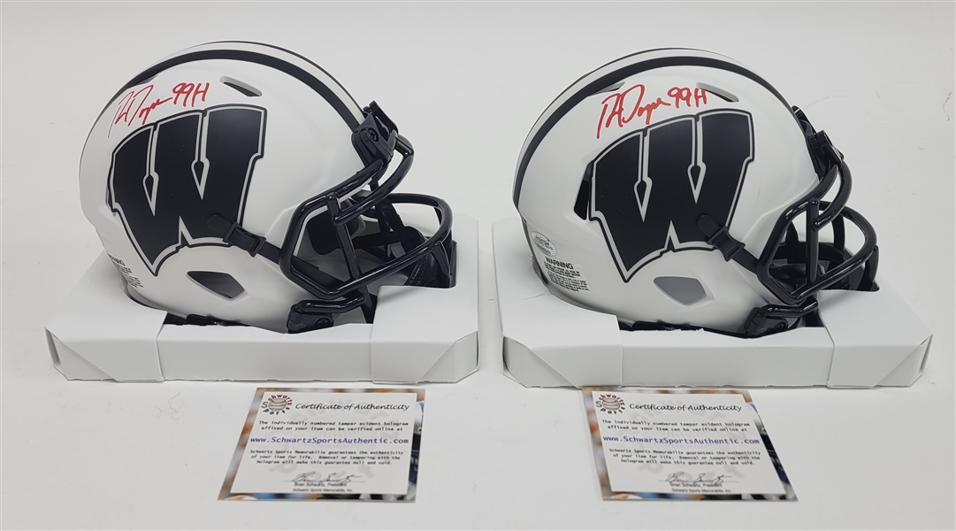 Lot of 2 Ron Dayne Autographed & Inscribed Wisconsin Badgers Lunar Eclipse Mini Helmets