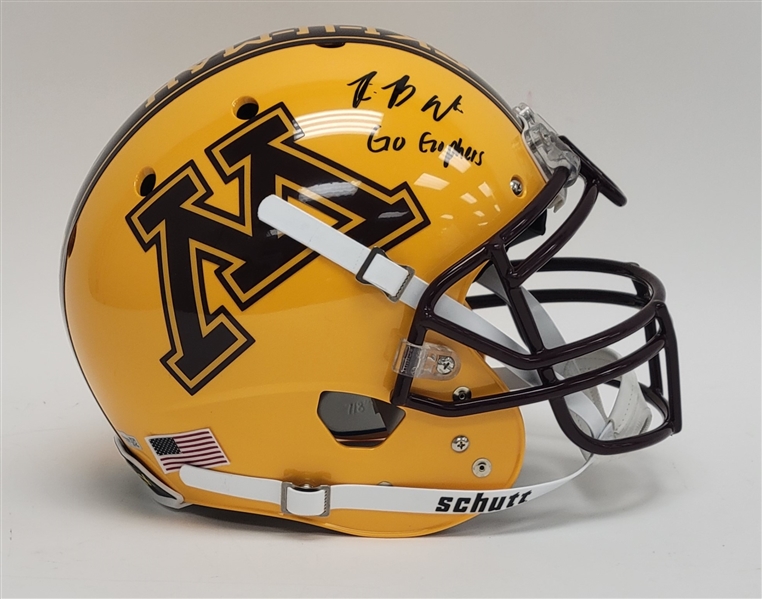 Rashod Bateman Autographed & Inscribed Minnesota Gophers Full Size Authentic Helmet w/ Display Case