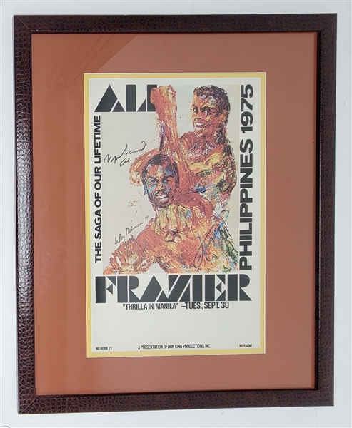 Muhammad Ali & Joe Frazier Dual Autographed & Framed LeRoy Neiman 1975 Fight Poster w/ Beckett LOA