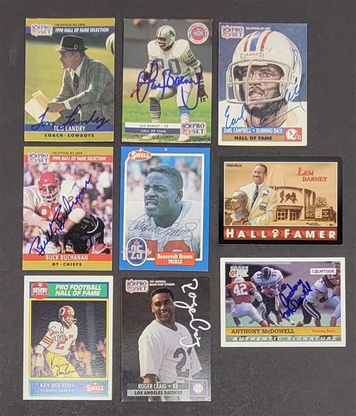 Lot of 9 Autographed Football Cards w/ Earl Campbell & Tom Landry Beckett