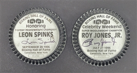 Lot of 2 Leon Spinks & Roy Jones Jr. Autographed Limited Edition Glass Coasters