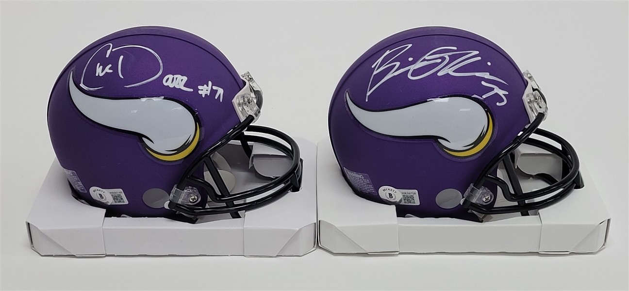 Lot of 2 Brian ONeill & Christian Darrisaw Autographed Minnesota Vikings Mini Helmets Beckett