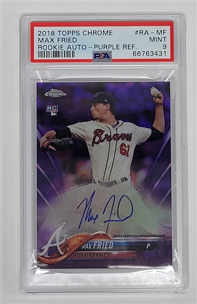 Max Fried 2018 Topps Chrome Rookie Auto - Purple Refractor Rookie Card LE #104/250 PSA 9
