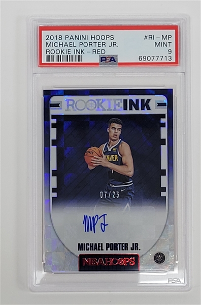 Michael Porter Jr. 2018 Panini Hoops Rookie Ink - Red Rookie Card LE #7/25 PSA 9