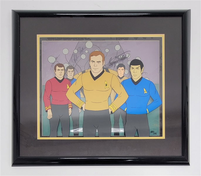 William Shatner, George Takei, & James Doohan Autographed & Framed "Star Trek" Animation Cel LE #33/75 w/ Beckett LOA