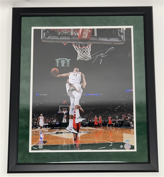 Giannis Antetokounmpo Autographed & Framed 16x20 Photo Steiner