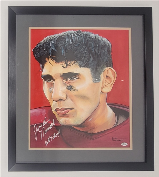 Joe Namath Autographed & Inscribed Original 16x19 James Fiorentino Watercolor Painting Framed 22x25 JSA