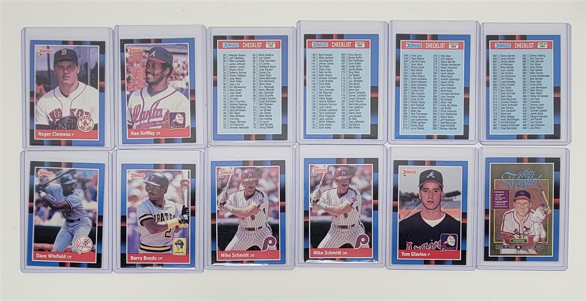 Lot of (12) 1988 Donruss Baseball Cards w/ Tom Glavine Rookie