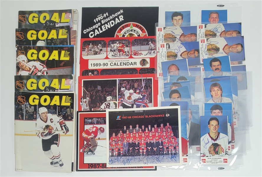 Chicago Blackhawks Collection w/ Game Magazines & Autographed Postcards