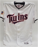 Joe Mauer 2017 Minnesota Twins Game Used 4th of July Jersey *Hit HR* MLB