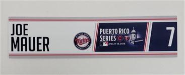 Joe Mauer 2018 Puerto Rico Series Game Used Locker Name Plate MLB