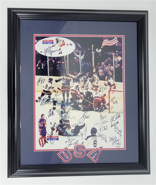 1980 USA Hockey Miracle Team Signed & Framed 16x20 Photo LE #348/980 w/ Herb Books Steiner