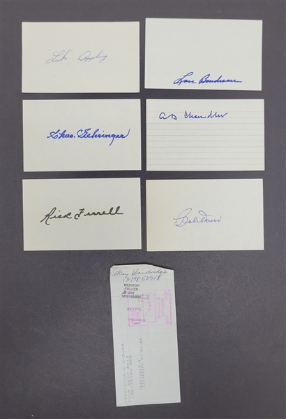 Lot of 6 Baseball Hall of Famers Autographed Index Cards & Ray Dandridge Signed Check