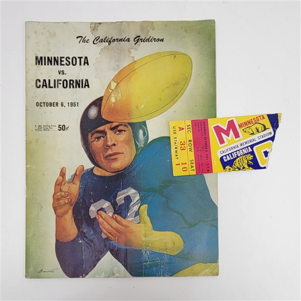 1951 Minnesota vs. California Football Program & Ticket Stub