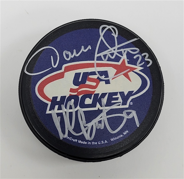 Neal Broten & Dave Christian Dual Autographed USA Hockey Puck