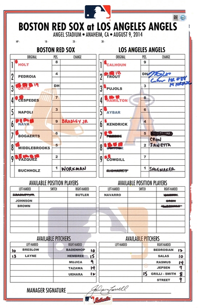 Mike Trout Autographed & Inscribed "Career HR #88" Los Angeles Angels Game Used Lineup Card MLB