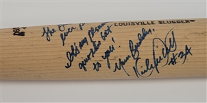Kirby Puckett Game Issued, Autographed & Extensively Inscribed To Bart Starr Louisville Slugger Bat w/ Beckett LOA