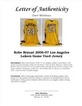 Kobe Bryant 2006-07 Los Angeles Lakers Game Used Jersey w/ D.C. Sports & Dave Miedema LOA's