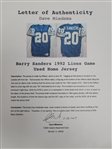 Barry Sanders 1992 Detroit Lions Game Used Jersey w/ Dave Miedema LOA