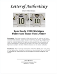 Tom Brady 1998 Michigan Wolverines Game Used Jersey w/ Dave Miedema LOA