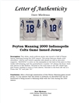 Peyton Manning 2000 Indianapolis Colts Game Issued Jersey w/ Dave Miedema LOA