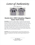 Derek Jeter 1994 Columbus Clippers Game Used Jersey w/ Dave Miedema LOA