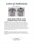 Ozzie Smith 1992 St. Louis Cardinals Game Used Jersey w/ Dave Miedema LOA