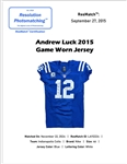 Andrew Luck 2015 Indianapolis Colts  Photomatched Game Used Autographed & Inscribed Jersey Worn During a 9/27/2015 Win vs. Titans Panini LOA & Original Box 