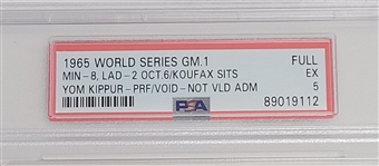 1965 World Series Game 1 Full Ticket PSA 5
