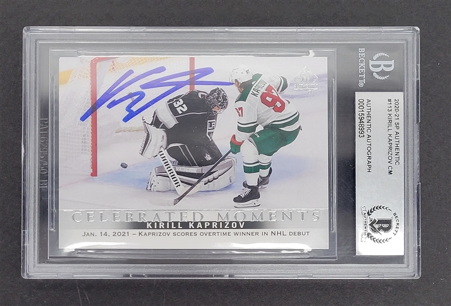 Kirill Kaprizov Autographed 2020-21 SP Authentic #113 Celebrated Moments Rookie Card Beckett Slabbed