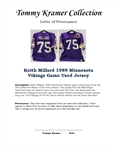 Keith Millard 1989 Minnesota Vikings Game Used Jersey w/ Dave Miedema LOA & Letter of Provenance From Tommy Kramer *DPOY Season*