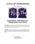 Keith Millard 1989 Minnesota Vikings Game Used Jersey w/ Dave Miedema LOA & Letter of Provenance From Tommy Kramer *DPOY Season*