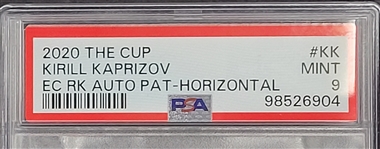 Kirill Kaprizov 2020 The Cup Exquisite Collection Rookie Auto Patch Horizontal Rookie Card LE #2/25 PSA 9