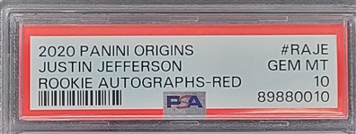 Justin Jefferson 2020 Panini Origins Rookie Autographs - Red Rookie Card LE #39/99 PSA 10