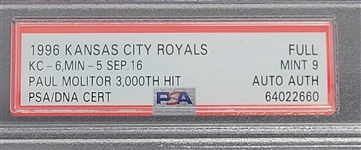 Paul Molitor Autographed 3,000th Hit Ticket Beckett PSA 9