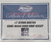 Byron Buxton Ft. Myers Miracle Game Used & Autographed Minor League Jersey w/ Team LOA