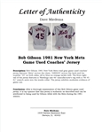 Bob Gibson 1981 New York Mets Game Used & Autographed Coaches' Jersey Beckett w/ Dave Miedema LOA