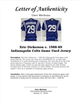 Eric Dickerson c. 1988-89 Indianapolis Colts Game Used & Autographed Jersey JSA w/ Dave Miedema LOA