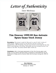 Tim Duncan 1999-00 San Antonio Spurs Game Used Jersey w/ Dave Miedema LOA